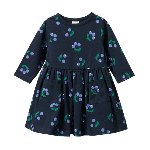 Nature Baby L/S Twirl Dress Winter Berry Navy Print