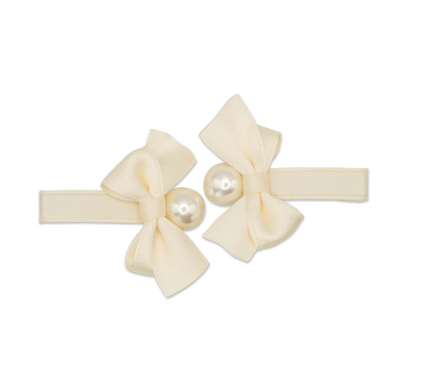 Milk x Soda Satin Bow with Pearl Ribbon Hair Clip - Twin Pack WHITE