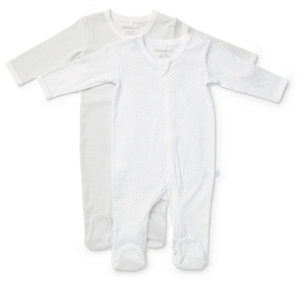 Marquise Everyday Essentials Grey Spot and Stripe Zipsuit 2 Pack