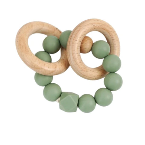 Petit Vous Silicone / Beechwood Teething Rings Sage Green