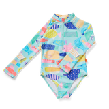 Halcyon Nights Girls Long Sleeve Zip One Piece Swim Rainbow Reef