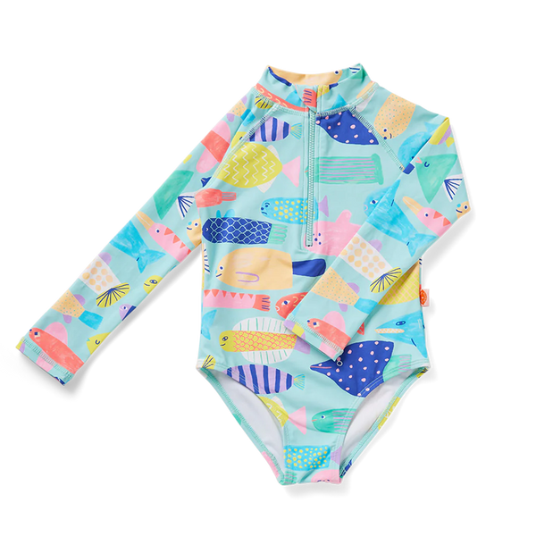 Halcyon Nights Girls Long Sleeve Zip One Piece Swim Rainbow Reef