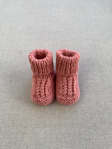 Knitted by Nana Cuffed Booties Rose Petal