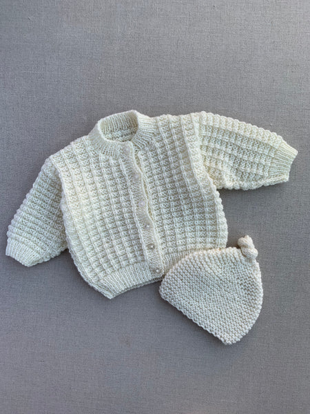 Knitted by Nana Ridge Stitch Cardigan Cream 6-12M