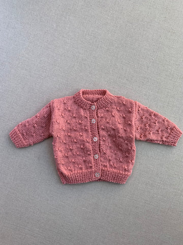 Knitted by Nana Bobble Stitch Cardigan Rose Petal 3-6M