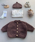 Knitted by Nana Ridge Stitch Cardigan Truffle 0-3M