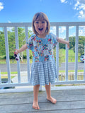 Pretty Wild Kids Maggie Patch Dress Blue Check Linen