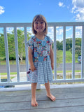 Pretty Wild Kids Maggie Patch Dress Blue Check Linen