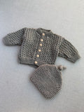 Knitted by Nana Brick Stitch Cardigan Koala 3-6M