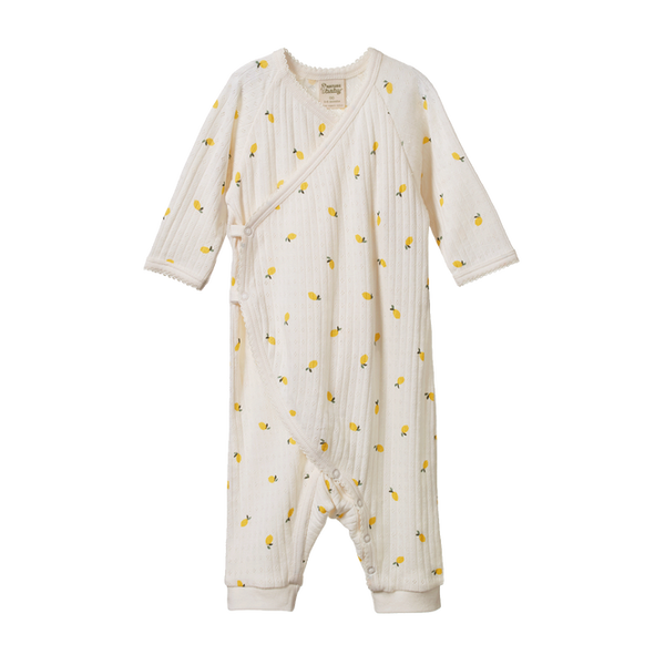 Nature Baby Kimono Pointelle Stretch N Grow Lemon Print