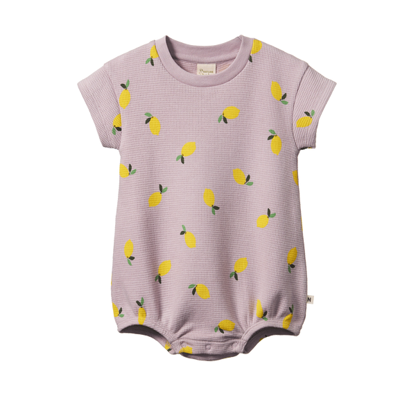 Nature Baby Long Sleeve Juno Romper Waffle Lilac Lemon Print