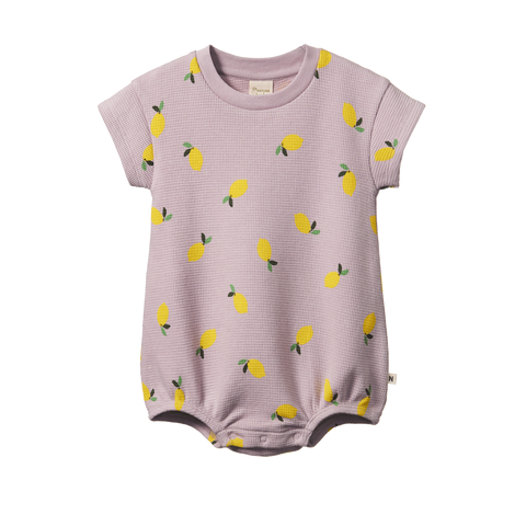 Nature Baby Long Sleeve Juno Romper Waffle Lilac Lemon Print