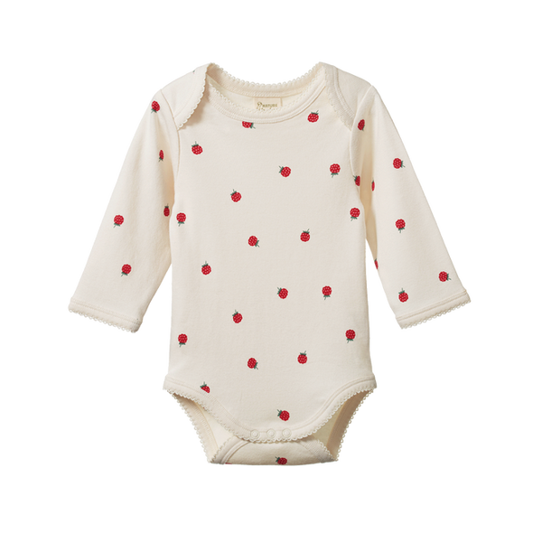 Nature Baby L/S Cotton Bodysuit Raspberry Print