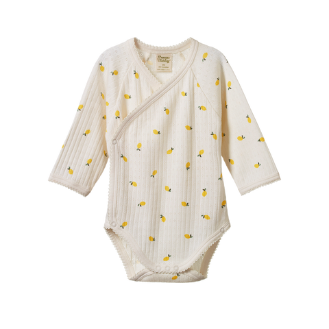 Nature Baby Pointelle Kimono Bodysuit Lemon Print