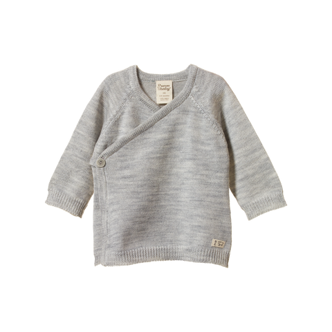 Nature Baby Merino Knit Kimono Jacket Light Grey Marle