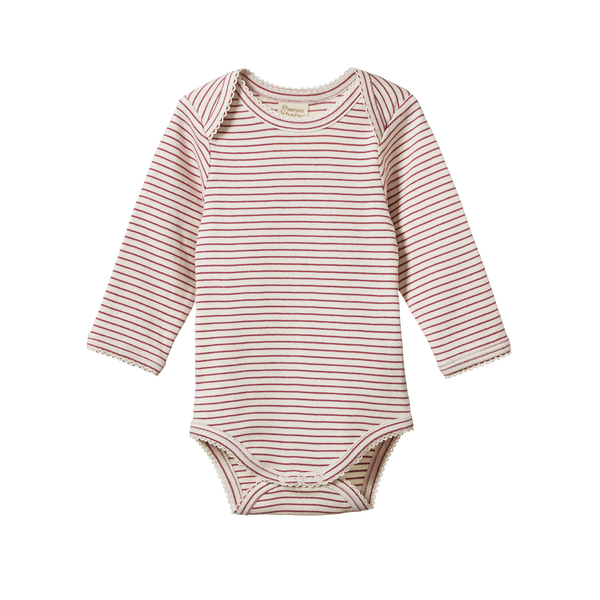 Nature Baby L/S Cotton Bodysuit - Rhubarb Pinstripe