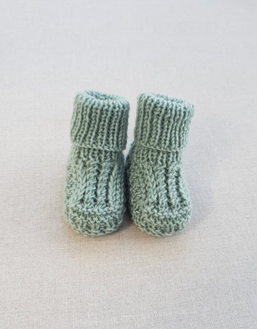 Knitted by Nana Cuffed Booties Pale Eucalypt