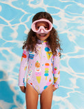 Halcyon Nights Girls Long Sleeve Zip One Piece Swim  Sundae Fun Day