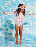 Halcyon Nights Girls Long Sleeve Zip One Piece Swim  Sundae Fun Day