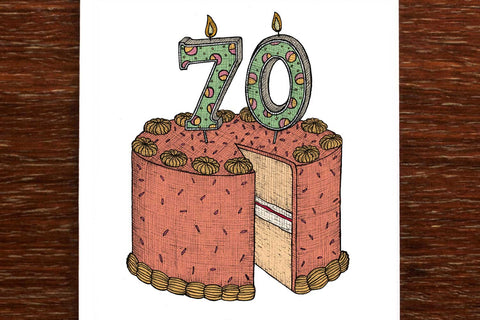 The Nonsense Maker Number 70 Birthday Cake Card