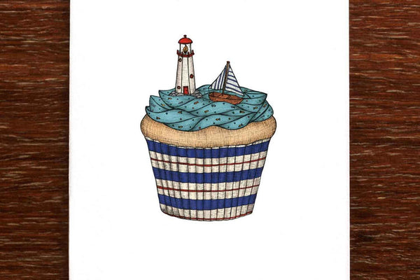 The Nonsense Maker Cupcake Lighthouse Seaside Card