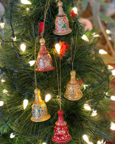 Hand Painted Papier Mâché Christmas Bell / Hanging Decoration - Assorted