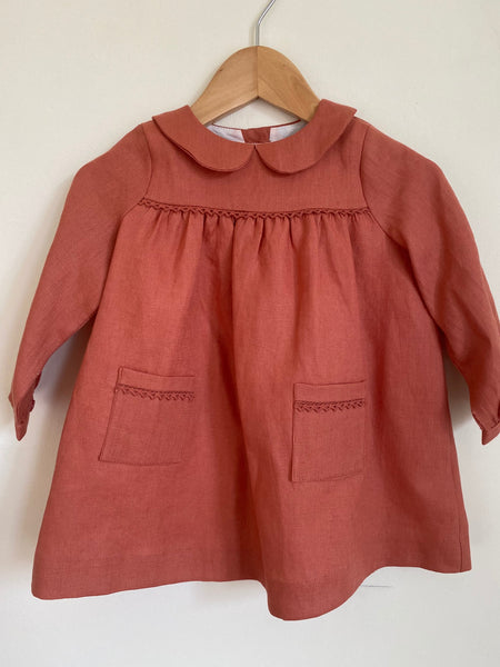 Pretty Wild Kids Bella Long Sleeve Dress - Coral Linen