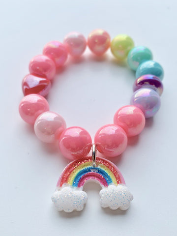 Red Bobble Pink Rainbow Bracelet