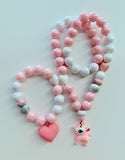 Red Bobble Pink Fawn Heart Bracelet
