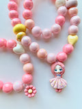 Red Bobble Pink Girl Necklace